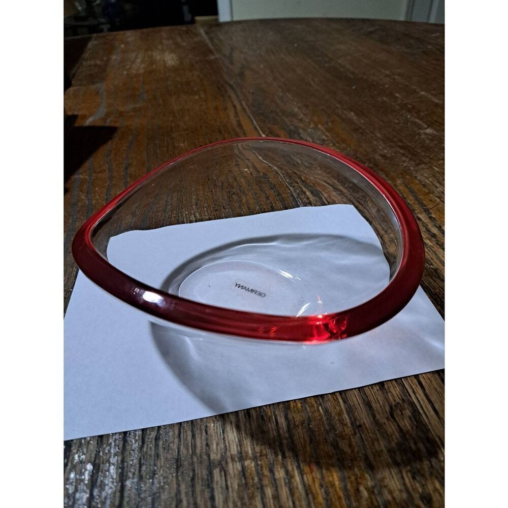 Vintage Walther Glass Germany Red and Clear Art Glass Bowl Decor Modern Retro